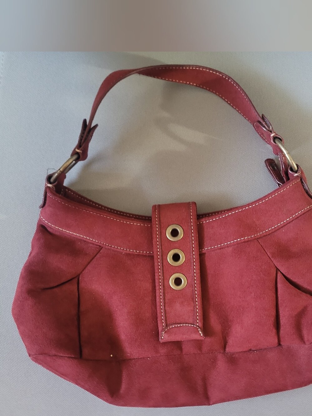Red Vegan Suede Purse, Handbag, Shoulder Bag, Y2K, Gold Hardware